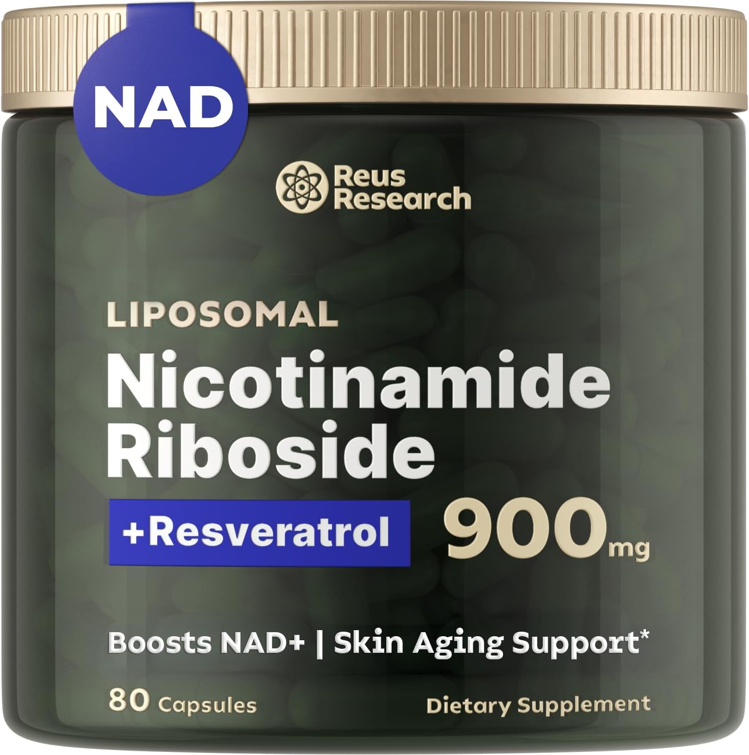 Reus Research NR900 - NAD+ Supplement for Skin Aging Support, Energy, and Focus - 80